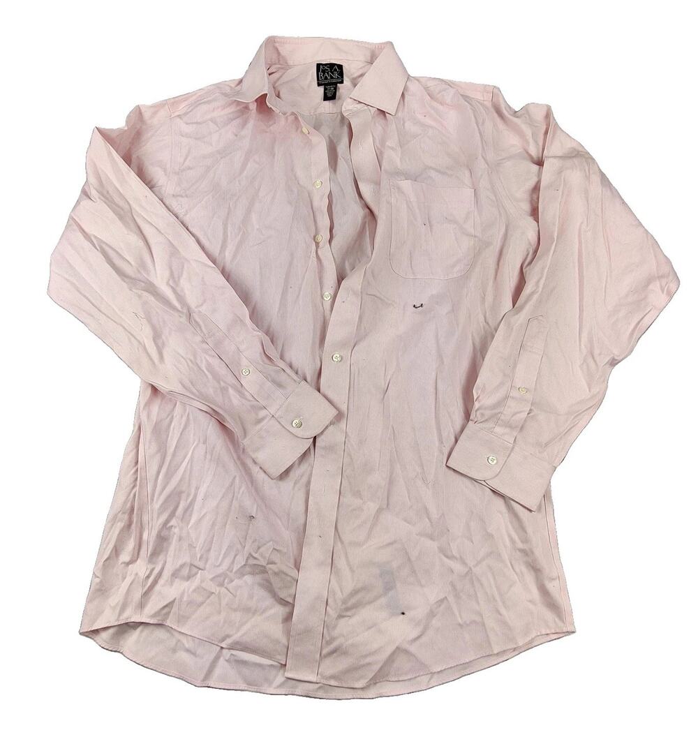 Jos. A. Bank Dress Shirt Mens 17 36/37 Pink Striped Tailored Fit Long Sleeve